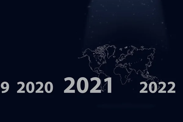Zeigt Die Virtuelle Hologrammwelt 2021 Auf Dunkelblauem Hintergrund Konzept Für — Stockfoto