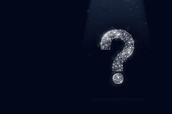 Question mark symbol low poly hologram with shine on dark blue background