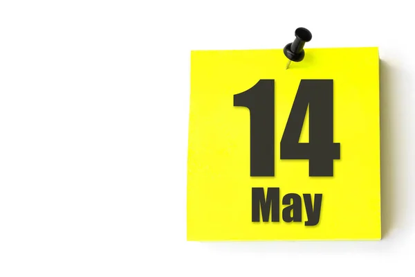 14 Mayıs. Ayın 14 'ü, takvim tarihi. Takvimin sarı sayfası. Bahar ayı, yılın günü konsepti.