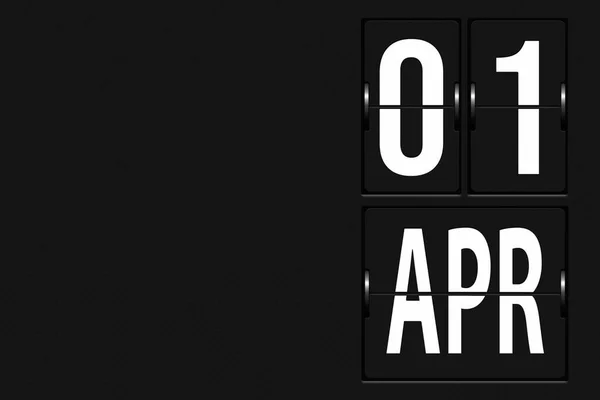 4月1日 月の1日 カレンダーの日付 機械的なスコアボードのタブローの形でカレンダー 春の月 その年のコンセプトの日 — ストック写真