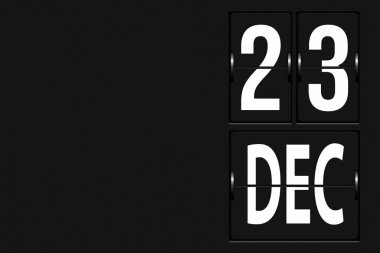 23 Aralık. Ayın 23 'ü, takvim tarihi. Mekanik skorbord tablosu şeklinde bir takvim. Kış ayı, yılın günü konsepti.
