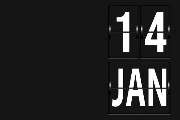 1月14日月14日 日历日 以机械记分板的形式出现的日历 冬季月 年月日概念 — 图库照片