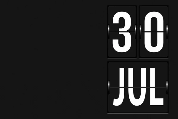7月30日 月の30日 カレンダーの日付 機械的なスコアボードのタブローの形でカレンダー 夏の月 その年のコンセプトの日 — ストック写真