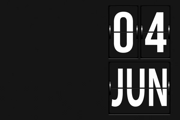 6月4日 月の4日 カレンダーの日付 機械的なスコアボードのタブローの形でカレンダー 夏の月 その年のコンセプトの日 — ストック写真