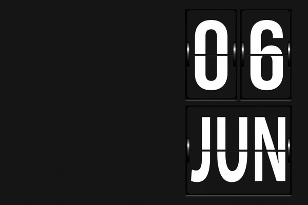 6月6日 月の6日 カレンダーの日付 機械的なスコアボードのタブローの形でカレンダー 夏の月 その年のコンセプトの日 — ストック写真