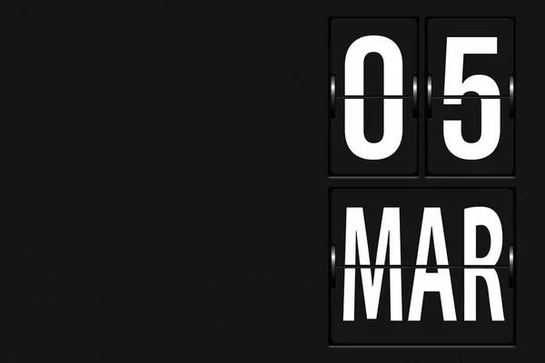 3月5日 月の5日 カレンダーの日付 機械的なスコアボードのタブローの形でカレンダー 春の月 その年のコンセプトの日 — ストック写真