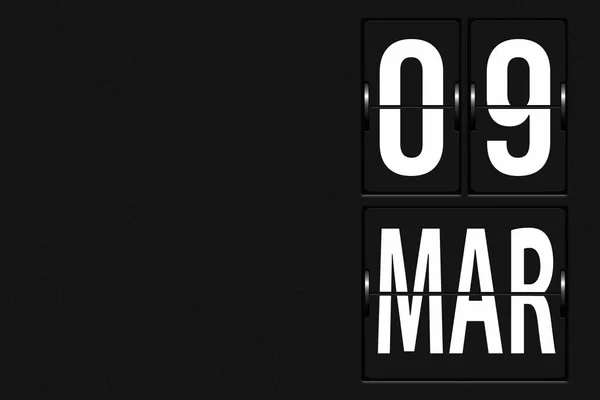3月9日 月の9日 カレンダーの日付 機械的なスコアボードのタブローの形でカレンダー 春の月 その年のコンセプトの日 — ストック写真