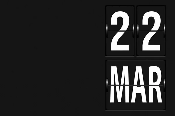 3月22日 月の22日 機械的なスコアボードのタブローの形でカレンダー 春の月 その年のコンセプトの日 — ストック写真