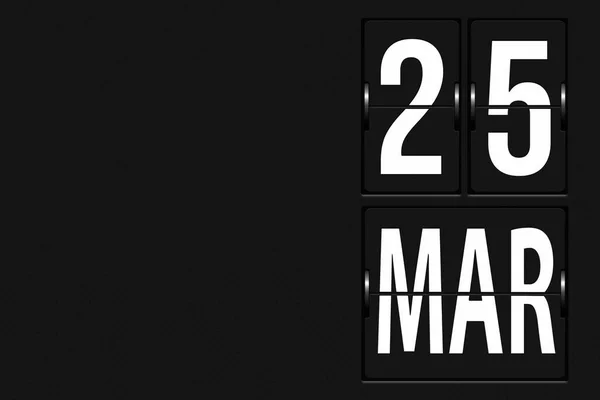 3月25日 月の25日 カレンダーの日付 機械的なスコアボードのタブローの形でカレンダー 春の月 その年のコンセプトの日 — ストック写真