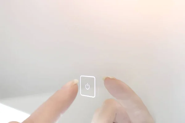 Finger Press Power Button Screen — 스톡 사진