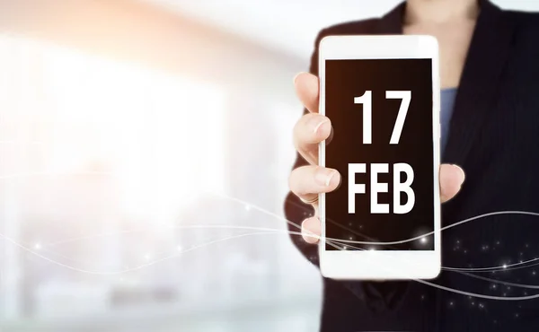 Febrero Día Del Mes Fecha Del Calendario Smartphone Blanco Con —  Fotos de Stock
