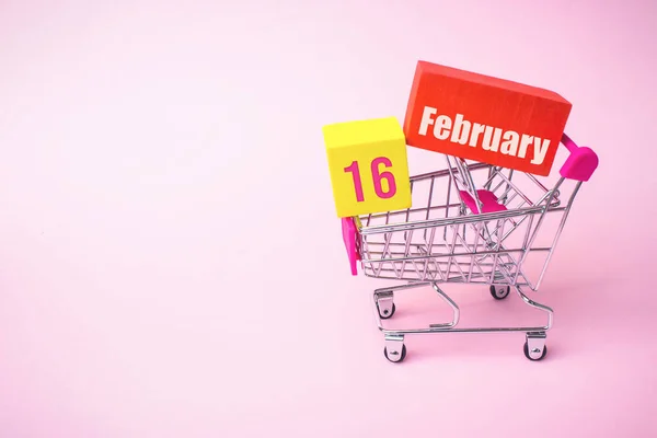 Febrero Día Del Mes Fecha Del Calendario Cerrar Carrito Compras —  Fotos de Stock