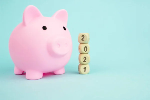 Money Saving Future Investment Retirement Concept 2021 Year Pink Piggy — 스톡 사진