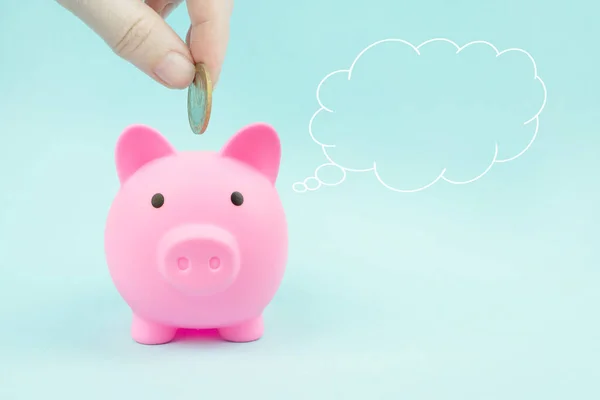 Pink Piggy Bank Concept Savings Hand Putting Coin Piggy Bank — 스톡 사진