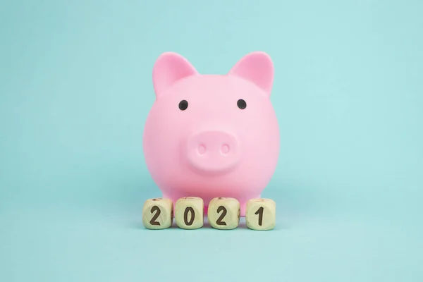 Money Saving Future Investment Retirement Concept 2021 Year Pink Piggy — 스톡 사진