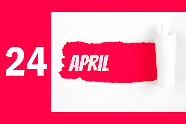 Апреля День Месяца Календарная Дата Красное Отверстие Белой Бумаге Разорванными — стоковое фото