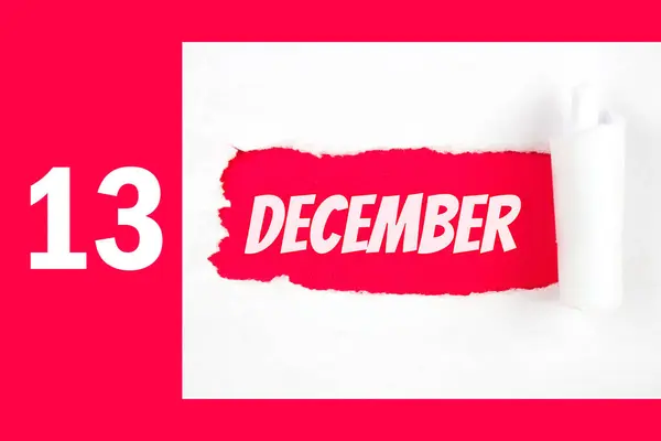 Decembrie Ziua Lunii Data Calendarului Gaură Roșie Hârtie Albă Laturi — Fotografie, imagine de stoc