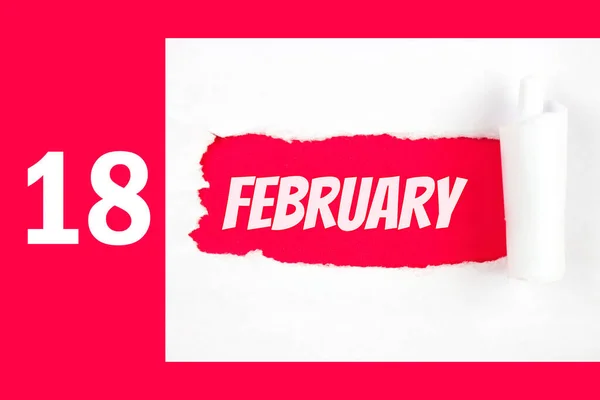 Febrero Día Del Mes Fecha Del Calendario Agujero Rojo Papel — Foto de Stock