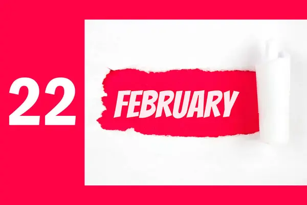 Февраля День Месяца Календарная Дата Красное Отверстие Белой Бумаге Разорванными — стоковое фото