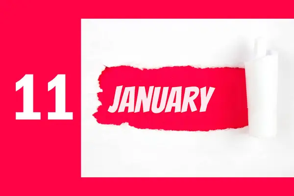 11Го Января День Месяца Календарная Дата Красное Отверстие Белой Бумаге — стоковое фото