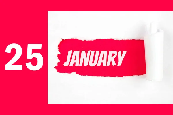 Января День Месяца Календарная Дата Красное Отверстие Белой Бумаге Разорванными — стоковое фото