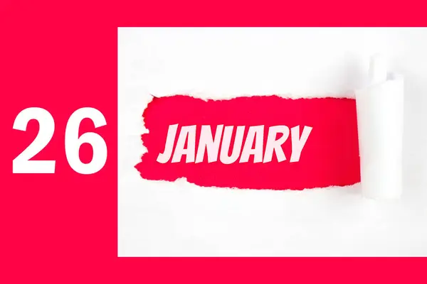 Января День Месяца Календарная Дата Красное Отверстие Белой Бумаге Разорванными — стоковое фото