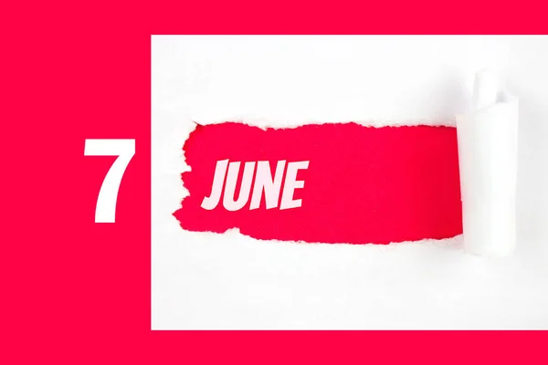 Junio Día Del Mes Fecha Del Calendario Agujero Rojo Papel — Foto de Stock