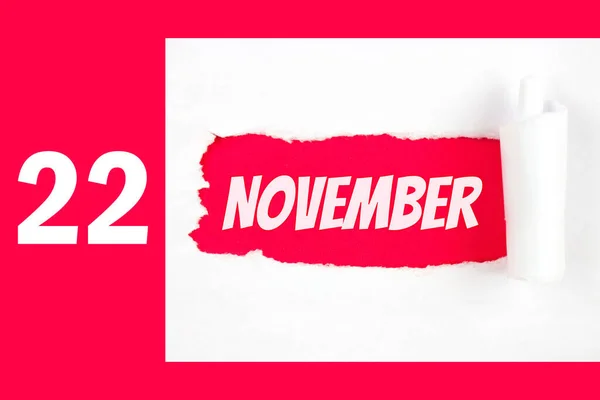 November Dag Van Maand Kalenderdatum Rood Gat Het Witte Papier — Stockfoto