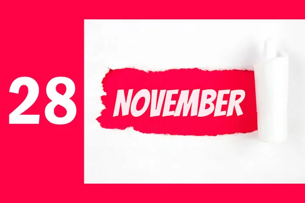 Novembro Dia Mês Data Calendário Buraco Vermelho Papel Branco Com — Fotografia de Stock