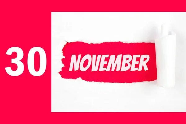 November Tag Des Monats Kalenderdatum Rotes Loch Weißen Papier Mit — Stockfoto