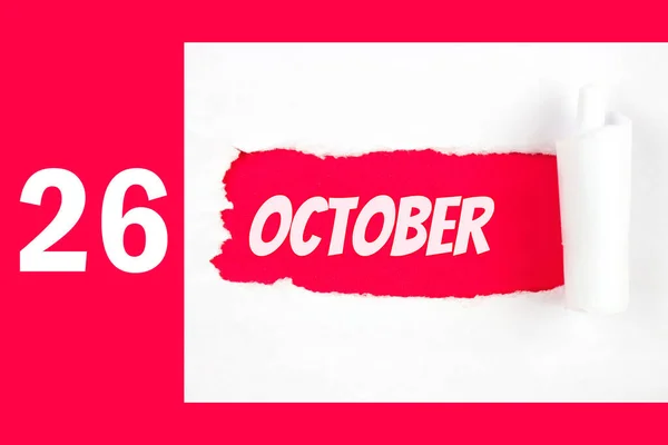 Outubro Dia Mês Data Calendário Buraco Vermelho Papel Branco Com — Fotografia de Stock