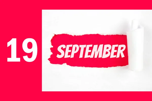 Setembro Dia Mês Data Calendário Buraco Vermelho Papel Branco Com — Fotografia de Stock