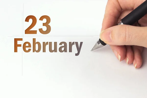 February 23Rd Day Month Calendar Date Hand Holds Black Pen — Foto de Stock