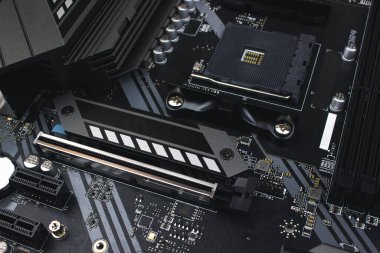 Part of otherboard, close-up. Macro shot of Electronic Circuit Board representing modern technology. Information engineering component