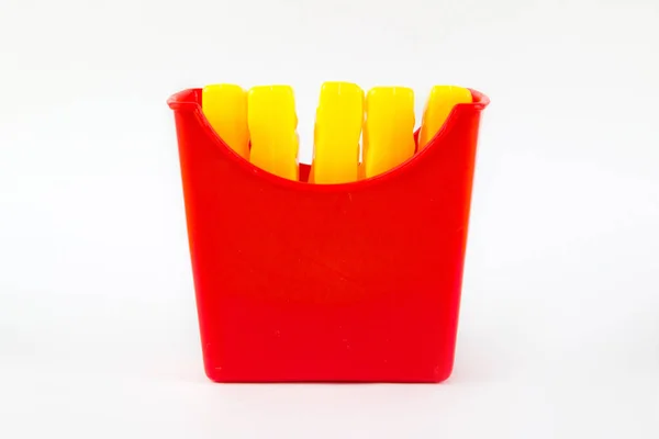 Juguete Frito Papa Miniatura Papas Fritas Plástico Juguete Sobre Fondo —  Fotos de Stock