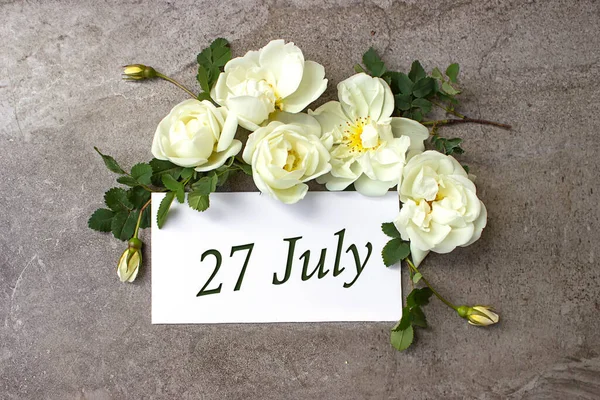 July 27Th Day Month Calendar Date White Roses Border Pastel — Stock Photo, Image