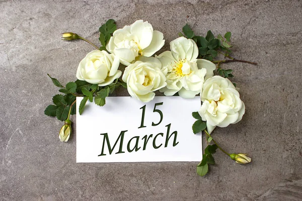 Marzo Giorno Del Mese Data Del Calendario Bordo Rose Bianche — Foto Stock
