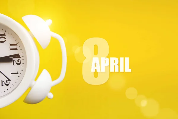 April 8Th Day Month Calendar Date White Alarm Clock Yellow Stock Picture