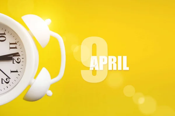 April 9Th Day Month Calendar Date White Alarm Clock Yellow Stock Picture