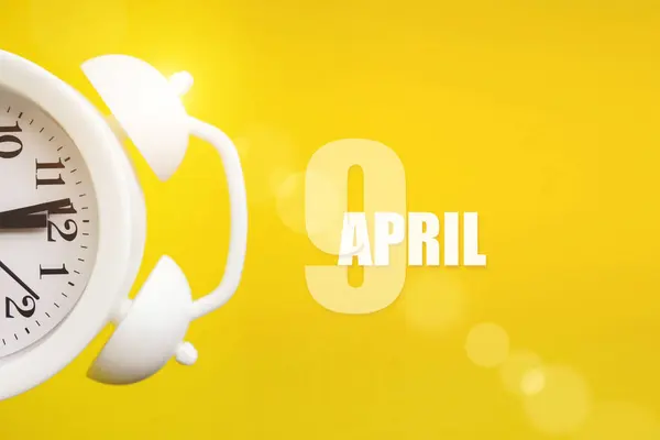 April 9Th Day Month Calendar Date White Alarm Clock Yellow Stock Image