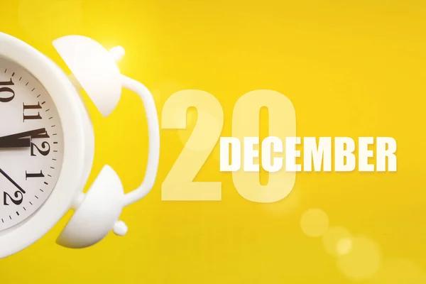 December 20Th Day Month Calendar Date White Alarm Clock Yellow — Stock Photo, Image