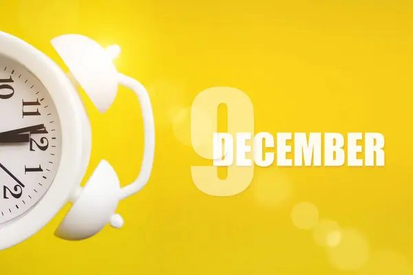 December 9Th Day Month Calendar Date White Alarm Clock Yellow — Stock Photo, Image