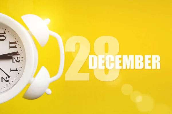 Prosince Den Měsíci Kalendářní Datum Bílé Budíky Žlutém Pozadí Kalendářním — Stock fotografie