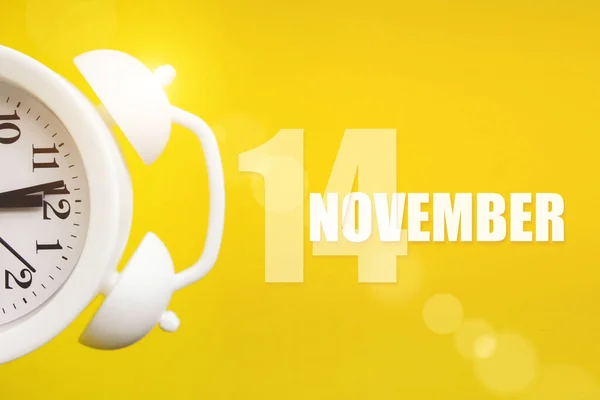 November 14Th Day Month Calendar Date White Alarm Clock Yellow — Stock Photo, Image