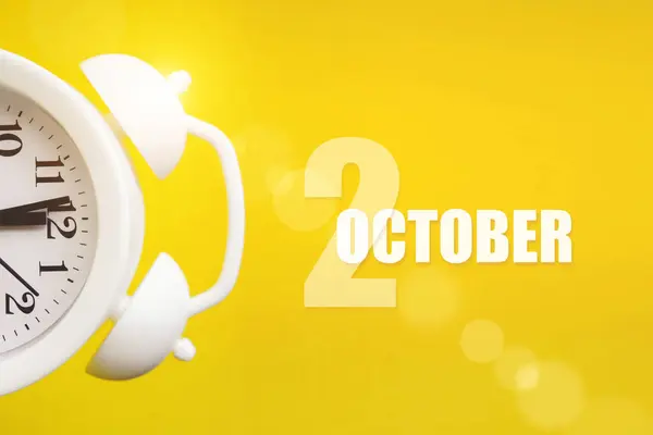 October 2Nd Day Month Calendar Date White Alarm Clock Yellow — Stock Photo, Image