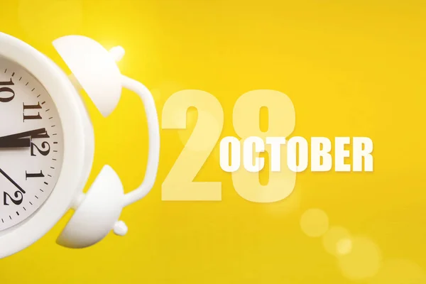 Octobre Jour Mois Date Calendrier Réveil Blanc Sur Fond Jaune — Photo