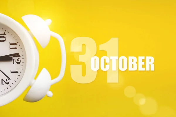 Octobre Jour Mois Date Calendrier Réveil Blanc Sur Fond Jaune — Photo