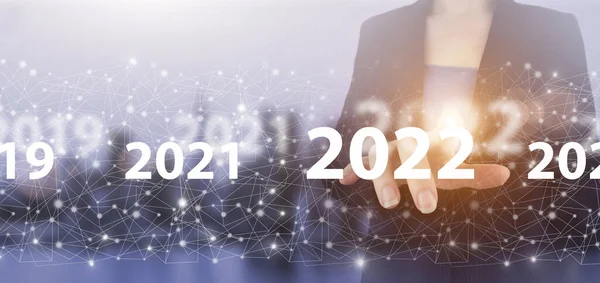 Nytt 2022 Mål Plan Handling Hand Touch Digital Skärm Hologram — Stockfoto