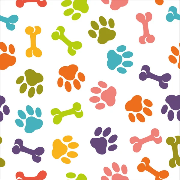 Colorful Dog Paw Seamless Pattern — Stock Vector