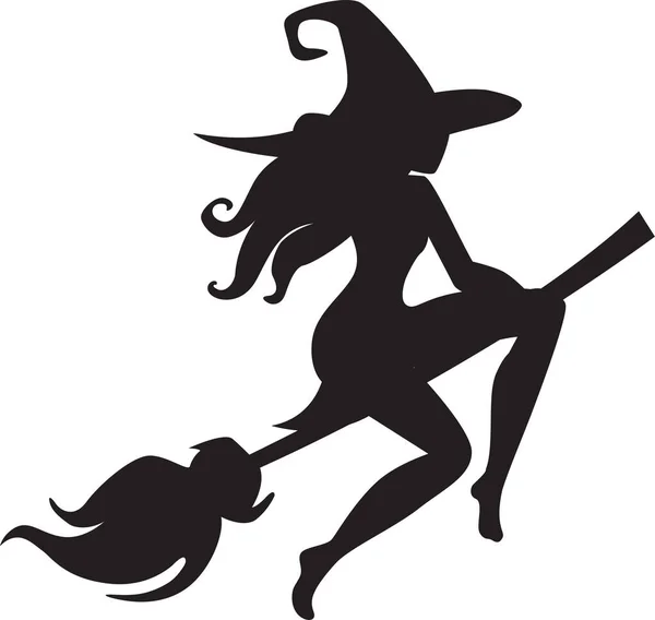 Siluet Cadı Süpürge Çubuğunda Uçuyor Cadılar Bayramı — Stok Vektör